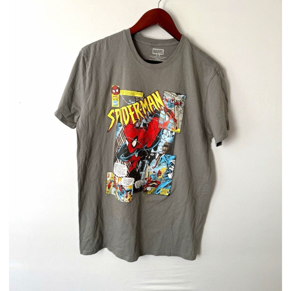 Marvel Spider-Man Graphic T-Shirt Men’s L Gray Crew Neck Short Sleeve Cotton
